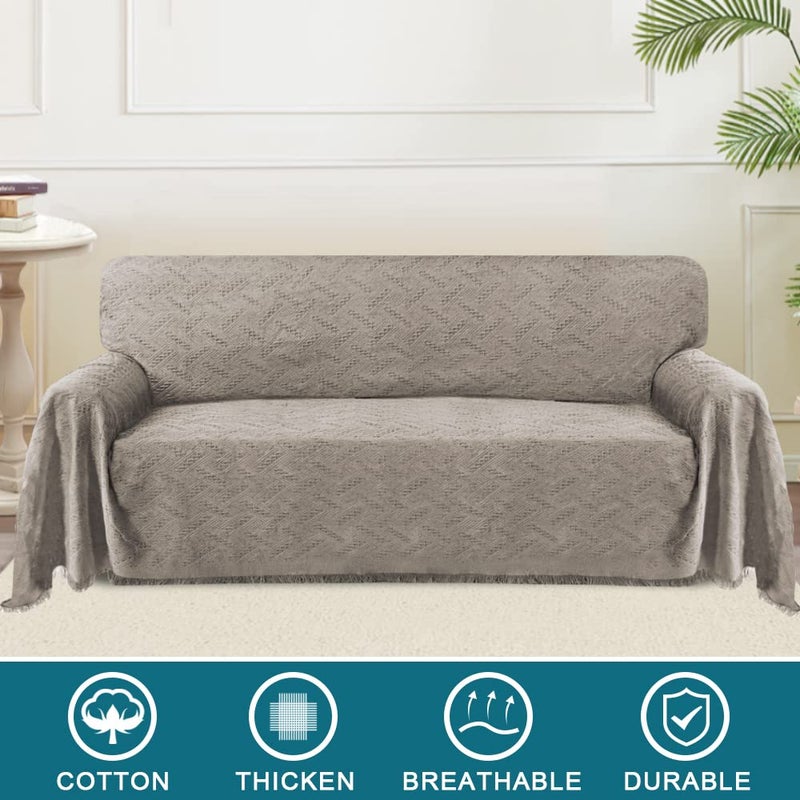 Turquoize Couch Cover Sofa Covers Washable Couch Covers for 3 Cushion Couch Throw Cover Sectional Couch Cover Furniture Cover for Pets  Kids Feature Geometrical Jacquard Fabric(71""x118"" X-Large Sand) - Image 2
